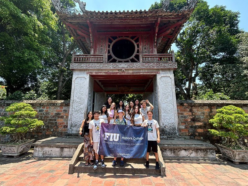 Honors Study Abroad students at a temple in Hanoi